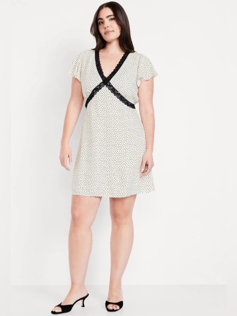 NWT Old Navy Fit & Flare Crepe Lace-Trim Mini Dress Size 2X Polka Dot